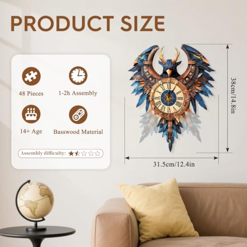 3D Wooden Puzzles for Adults-Thunderbird Clock Puzzle-Adult Crafts - color: Thunderbird Clock