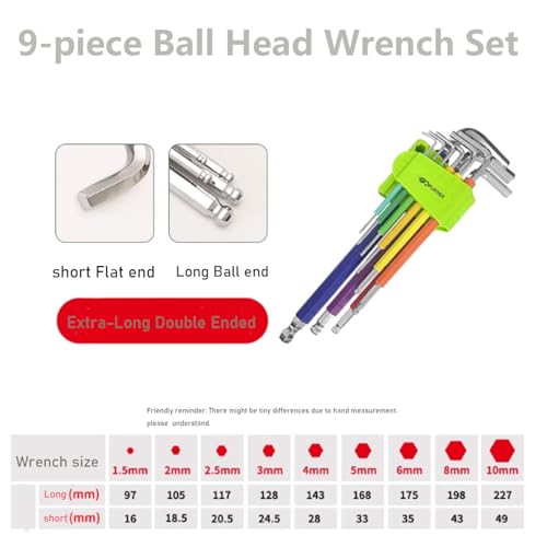 Hex Key Set, 9PCS Metric Allen Key Set, 1.5-10MM, Anti-Slip Long Ball End Hex Wrench Set Color Coding Hex Key Set (Hexagonal wrench, Long style) - color: Hexagonal Wrench, size: Long style