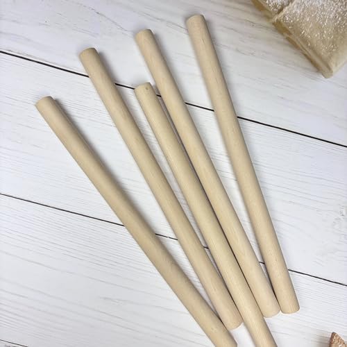 Wooden Dowel Rods Wood Dowels for Crafting 3/4 x 12 Inch, 5 PCS Round Thick Macrame Rods Wooden Sticks for Crafts, Unfinished Birch Hardwood Sticks for Wands, Curtain Rods, Rhythm Sticks - size: 3/4"×12"-5 PCS