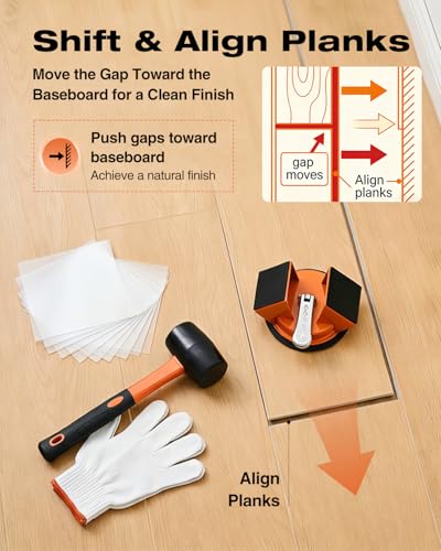 Saker Floor Gap Fixer Kit Suction Cup Tool with Mallet & 10 Washable Pads