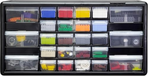 Akro-Mils 26-Drawer Plastic Storage Cabinet, 20"W x 6"D x 10"H, Black - size: 26-Drawer