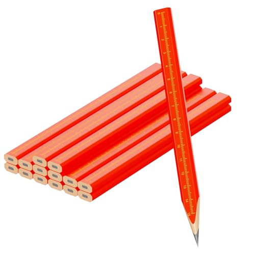 KR. LIF Carpenter Pencils with CM Scale – Framing Construction Pencil for Contractor & Woodworking 14-Pack (Red) - color: Red