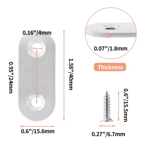 Jiozermi 24 Pcs Straight Brace, 1.6" x 0.6", Stainless Steel Silver - size: Silver, 1.6” x 0.6”, 24 Pcs
