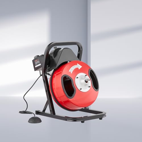 VEVOR Drain Cleaner Machine 50FT x 1/2 Inch, Manual Feed Sewer Snake Auger - with 4 Cutters & Air-activated Foot Switch for 2" to 4" Pipes - style: 50 FT x 1/2''