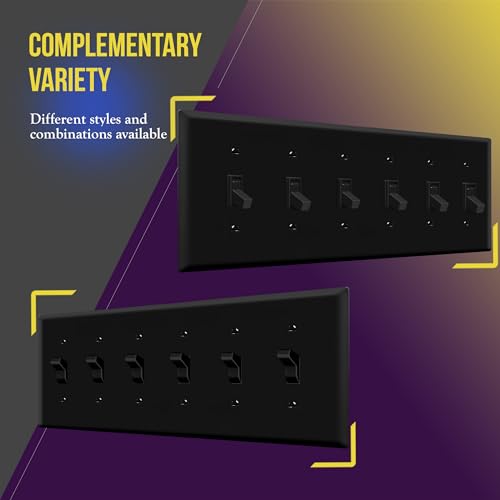 ENERLITES Mid-Size 6-Gang Toggle Light Switch Cover Plate, 1 Pack, Black - color: Black, size: Mid-Size