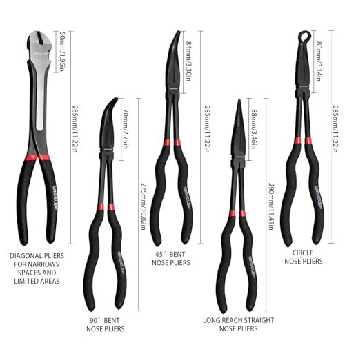WISEUP 5Pcs Long Needle Nose Pliers Set ，Premium Carbon Steel