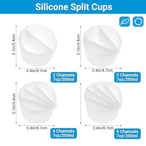 Gartful 4PCS Silicone Split Cups for Paint Pouring, 7oz/200ml Multi-Channel Resin Mixing Cups for Epoxy Resin, Acrylic Pouring, Fluid Art Crafts - size: 2/3/4/5 Channels