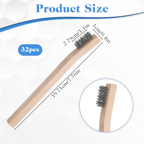 32 Pack Stainless Steel Wire Scratch Brush Set, 7.8 Inch Small Wire Brush with Beech Wood Handle for Rust, Paint, Dirt Removal on Metal and Hard Surfaces