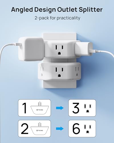 TROND Multi Plug Outlet Extender 2 Pack, Outlet Splitter for Bathroom - color: White, size: 3AC-3 Prong Plug, 2 Pack