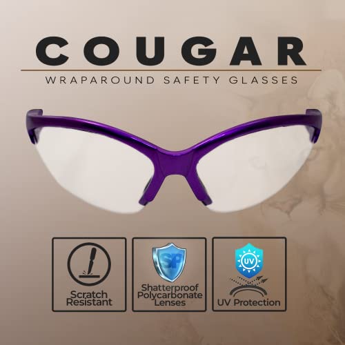 Global Vision Cougar Safety Glasses Nurses Dental Assistant Glasses Shooting Glasses for Women Men Clear Lens (Purple) - color: Purple