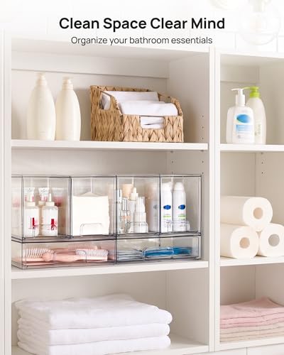Vtopmart Clear Stackable Storage Drawers Set of 3, Plastic Organizer Bins - style: 2 High+1 Wide