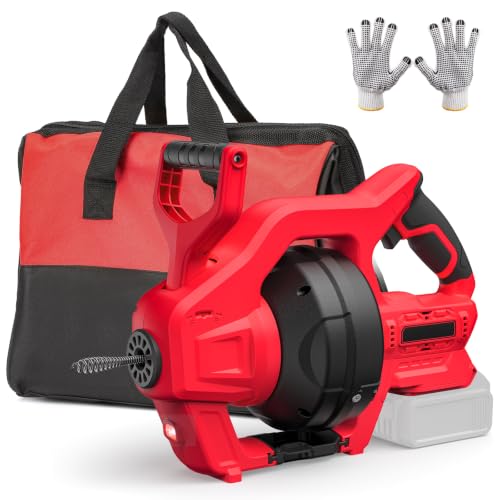 Cordless Electric Drain Auger Compatible with Milwaukee 18V Battery - color: Red