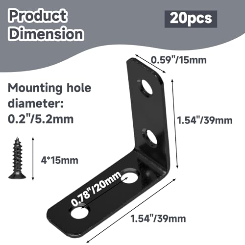 Luomorgo L Bracket Corner Braces 1.5 Inch, Black Coated, 20PCS - size: 1.5 Inch Black Coated
