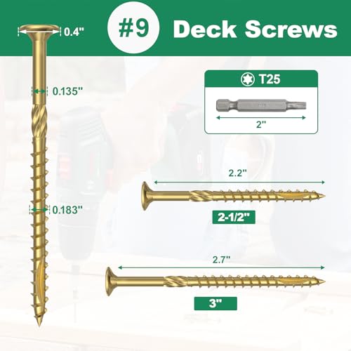 #9 x 3 Deck Screws, 500 Pcs Star Drive Wood Screws - color: Gold, size: 3 Inch
