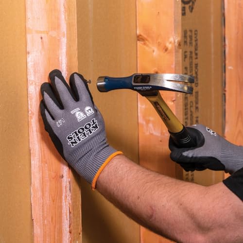 Klein Tools 60588 Work Gloves, Knit Dipped Cut Resistant ANSI A4 Nitrile Coated Gloves, HPPE Fabric, Touchscreen Capable, Medium, 2-Pair - style: Medium
