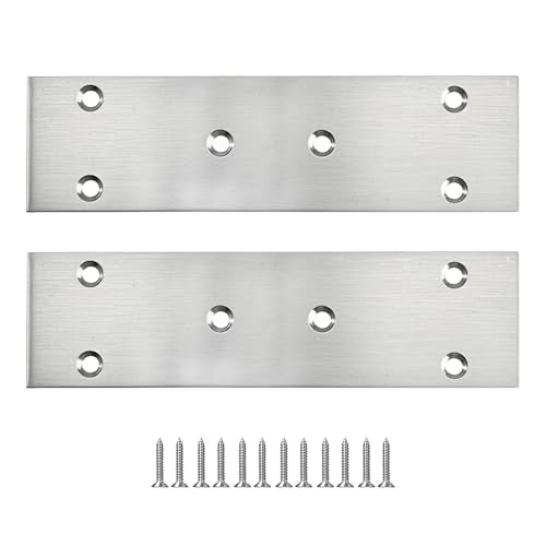 2pcs 7''x1.9'' Stainless Steel Flat Mending Plate, Heavy Duty Joining Plate Bracket Fixing Brace, Straight Brace Bracket for Furniture, Wood, Shelves, Cabinet (Silver) - size: 170*48mm-Silver
