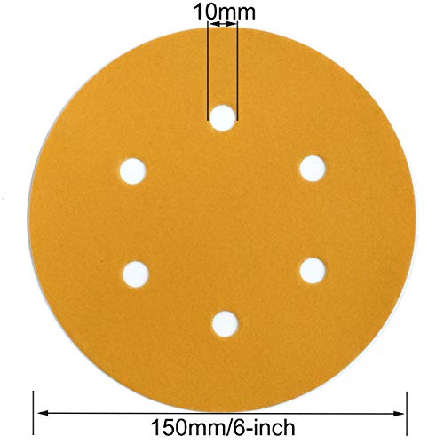 6-Inch 6-Hole Hook and Loop Gold Sanding Discs 400-Grit, 100-Pack - style: 400 Grit