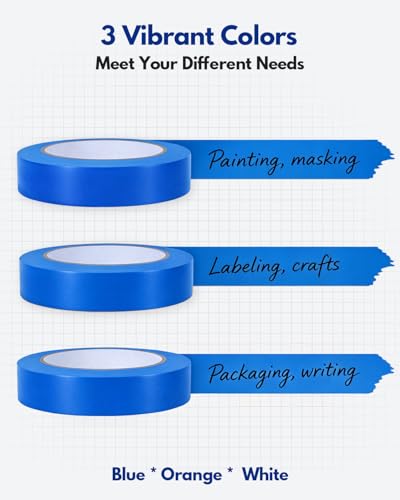 3Rolls Blue Painters Tape 1 Inch Wide Masking Tape for Painting 55Yards - color: Deep Blue