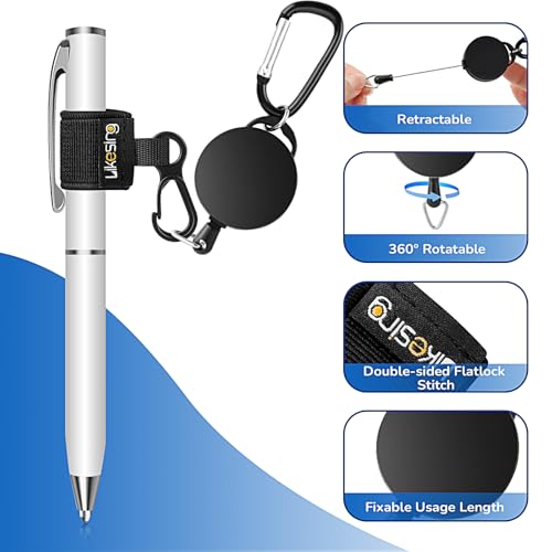 Likesing Retractable Pen Holder, 27.5" Reel Elastic Pen Leash(Black) - color: Black-2 CircularCilp