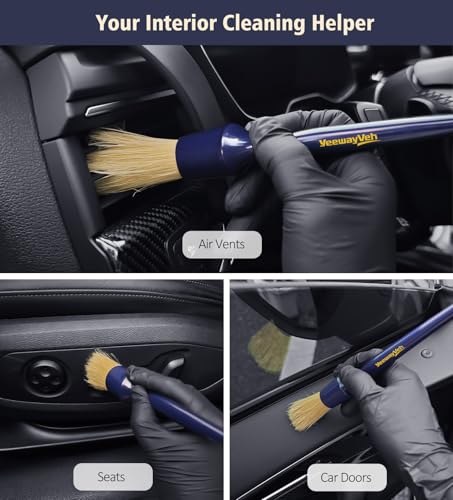 YeewayVeh 3PCS Car Detailing Brush Set, Boars Hair Bristles Brushes, Indigo - color: Indigo