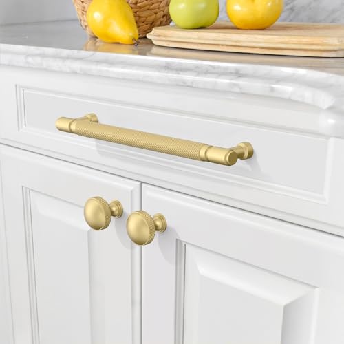 Amerdeco 10 Pack Brushed Gold knurled Cabinet Pulls 7.5" | Drawer Pulls Cabinet Hardware Kitchen Cabinet Handles for Bathroom ZH0072 - color: Brushed Gold, size: 7.5" hole center