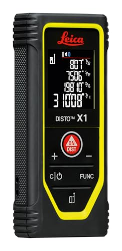 Leica Disto X1 - Range 330 ft, Bluetooth 4.2 and NFC Data Transfer, add and Subtract, Volume, 4-line Display, IP 65 dust and waterjet Protection and 6 ft Drop Tested, Hand Loop, Pouch.