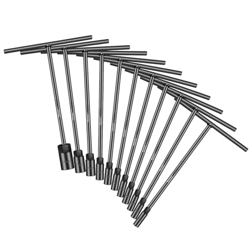 T-Handle Socket Wrench Set, 11PCS Metric Handle Wrenches - 6, 7, 8, 9, 10, 11, 12, 13, 15, 17, 19mm, 6-Point Hex Socket Lug Wrench for Motorcycle Car Bicycle Repair, Chrome Vanadium Steel - size: 11Pack