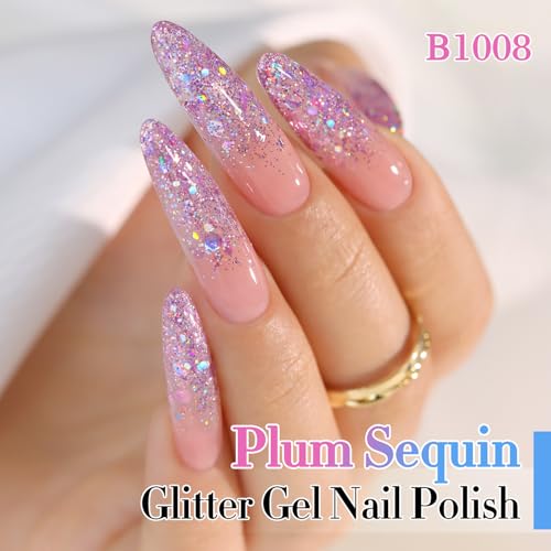 Double Rhythm 0.5Oz Glitter Gel Polish Shimmer Reflective Color for Nail Art Salon DIY Soak Off 15ml Nail Lamp Gel Polish at Home (Fairy Sparkle Rose-B1008) - color: Fairy Sparkle Rose