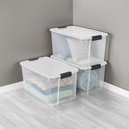 Sterilite Ultra Latch Box with Lids for Home and Office, 70 Quart, 12-Pack | Heavy-Duty and Stackable Plastic Containers with Latches for Closet, Cabinet, Bedroom, Bathroom and Dorm Room Organization - size: 70 Quart