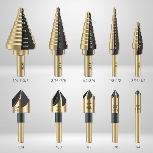 5 Pack Step Drill Bit & 5 Pack Countersink Drill Bit Set - style: 11PC