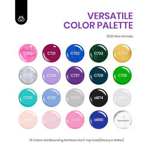 Beetles Gel Nail Polish with Blooming Gel -19 Colors Gel Nail Polish | Pink Green Blue Purple Neon Gel Nail Polish 3Pcs Base&Glossy Matte Top Coat,Clear Polish for Spreading Effect Soak off UV - color: 3-20 Light-years Away