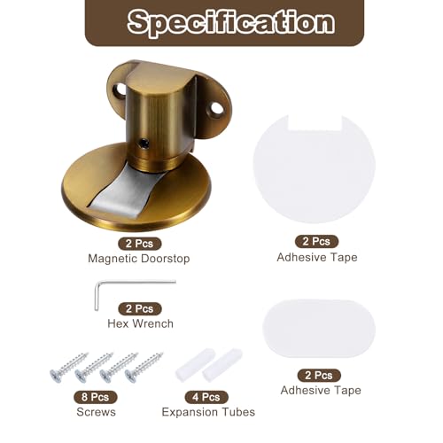 uxcell 2Pcs Magnetic Door Stopper, Silent Magnetic Floor Door Stop, Brass - color: Brass