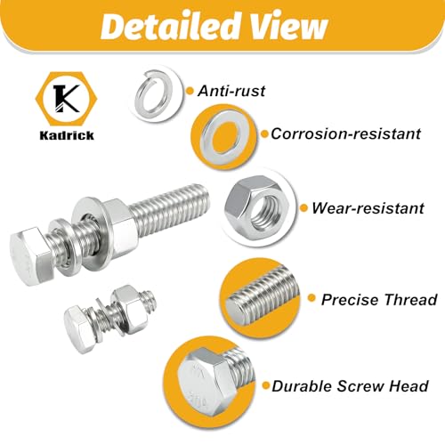 KADRICK 1240PCS Stainless Steel Hex Bolt Assortment Kit,SAE & Metric Set - size: 1240Pcs Stainless SAE & Metric HEX