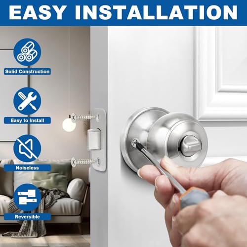 Sopoby Privacy Door Knob, 5 Pack Brushed Nickel Round Keyless Doorknobs - color: Brushed Nickel