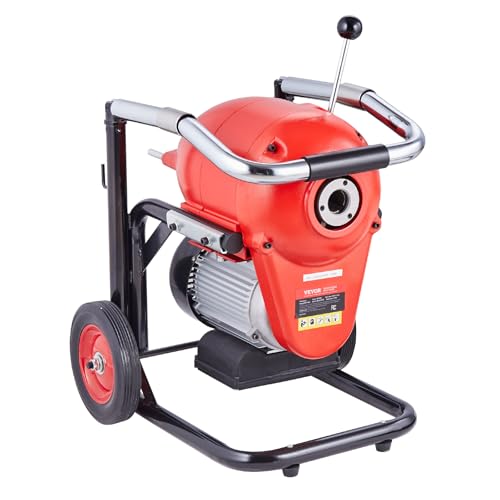 VEVOR Drain Cleaner Machine 120FT x 6/5 Inch, 1100W Electric Sewer Snake Auger Manual Feed - with 6 Cutters and CW/CCW Control for 4" to 8" Pipes - style: 120Ft x 6/5Inch & 6 Cutters