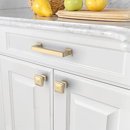 Amerdeco 10 Pack Brushed Brass Cabinet Pulls 3 Inch(76MM) Hole Centers Kitchen Cabinet Handles Cabinet Hardware Kitchen Handles for Cabinets Cupboard Handles Drawer Pulls ZH0019 - color: Brushed Brass, size: 3" Hole Center