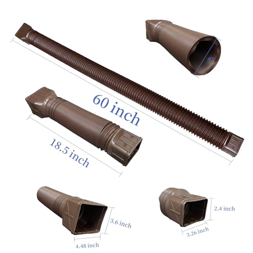 2 Pack Flexible Rain Gutter Downspout Extensions,Drain Downspout Extender,Gutter Extension Flexible,Down Spout Drain Extension Pipes,Extendable from 21 to 60 Inches (Brown) - color: 2pcs brown