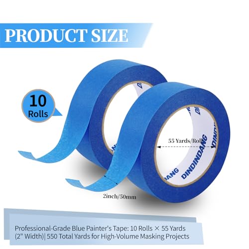 10 Rolls Painters Tape 2 Inch Wide Bulk, No Residue Blue Paint Tape 2 Inches x 55 Yards, Easy-Release Masking Tape for Painting Walls, Baseboards and Home Renovation