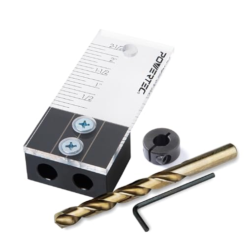 POWERTEC Dowel Jig Kit, Doweling Jig Kit 1/2", Self Centering Dowel Jigs Woodworking, Laser Cut Witness Mark, with Depth Scale, Drill Guide Dowel, Cobalt M-35 Drill Bit & Split Ring Stop Collar 71717 - style: 1/2" Doweling Jig Kit w/ Bit & Collar