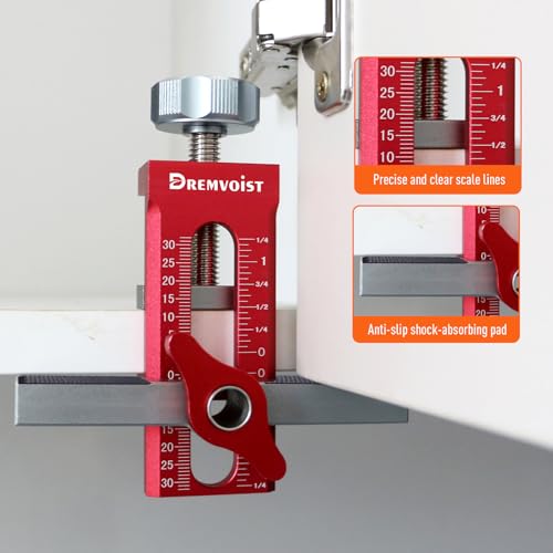 Cabinet Door Installation Jig 2-in-1, Mounting Tool with Adjustable Positioner,for Frameless Cabinets Only, Adjustable Aluminium Alloy Cabinet Hardware Jig,with 3 Drill Bits and Storage Bag