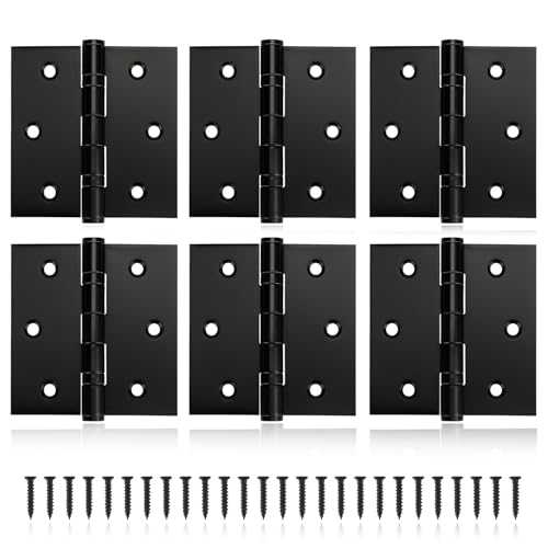 6 Pack Black Door Hinges 3 x 3 Inches, Stainless Steel Ball Bearing Hinges with Screws, Square Corner, Smooth and Quiet - size: 3x3inch - 6 Pack