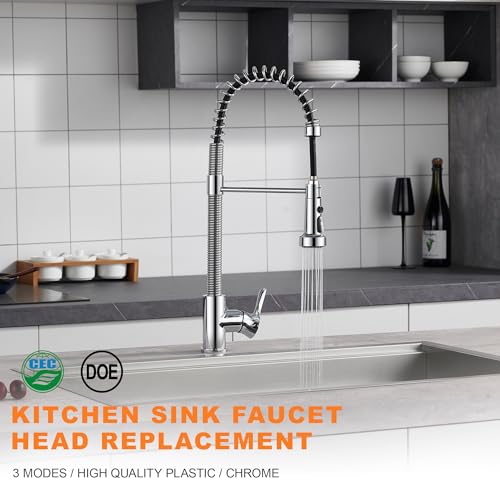 TIORIY Kitchen Faucet Spray Head Replacement with 15 Adapters, Plastic Spray Nozzle for Kitchen Faucet 3 Modes, Compatible with American Standard Faucets, Pause Mode (Chrome) - color: Chrome, style: Pause