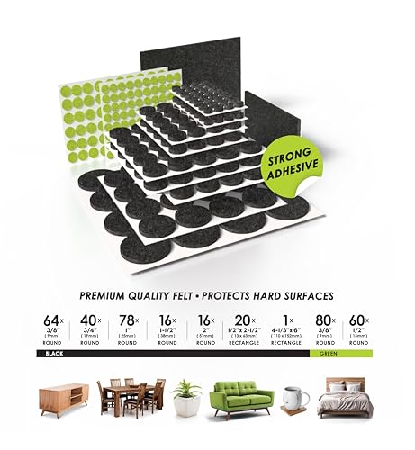 Slipstick Gorilla Felt Furniture Pads (375 Piece Variety Pack) Premium Furniture Pads & Chair Leg Floor Protectors for Hardwood Floors & Hard Surfaces - size: 375 Piece Variety Pack