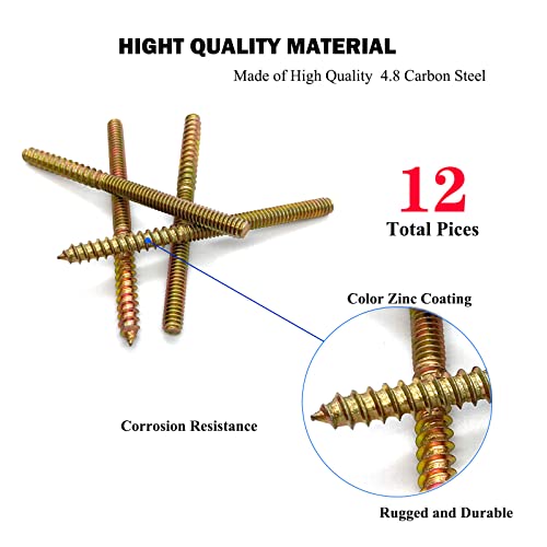 12 Pack 1/4-20 x 3-1/2 Inch Hanger Bolts 1/4-20" Double Headed Bolts 1/4 Wood Dowel Screw Self-Tapping Screw Hanger Bolts for Furniture Double Head Threaded Rods Bolt 90mm Length - size: 1/4-20"x3-1/2"-12PCS
