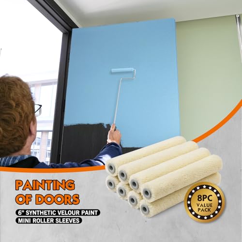ROLLINGDOG 6" Paint Roller Covers Synthetic Velour Paint Roller - color: 8PC Synthetic Velour Roller sleeves