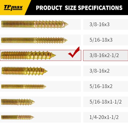 TPmax 10 Pack 3/8-16 x 2-1/2 Inch Hanger Bolts Double Headed Bolts Self-Tapping Screw Hanger Bolts for Furniture (3/8-16" x 2-1/2") - size: 3/8-16" x 2-1/2"