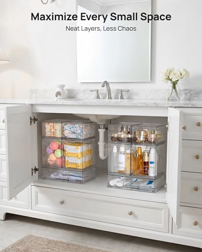 Vtopmart Clear Stackable Storage Drawers Set of 5, Plastic Organizer Bins - style: 2 Small+2 High+1 Wide
