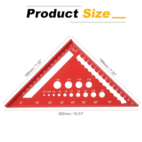 HARFINGTON Metal Square Ruler 7" Aluminum Alloy Carpenter Square Woodworking Rafter Square Precision Scribing Tools with Rafter Conversion Table for Measuring and Marking, Red - color: Red, style: Dual Scales