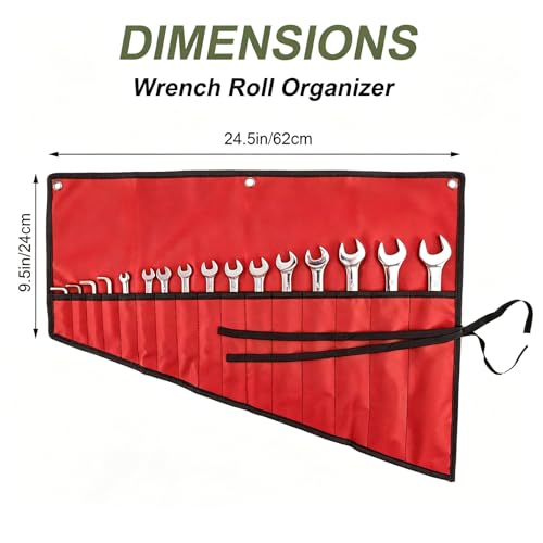 Wrench Organizer, Tool Roll Pouch,16-Pocket Waterproof Oxford Cloth - color: Red