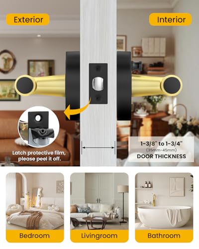 Goldenwarm 6 Pack Black and Gold Interior Door Handles, Privacy Lever Door Handle, Interior Door Lever Pack, Black and Gold Door Handles Interior for Bedroom, Bathroom